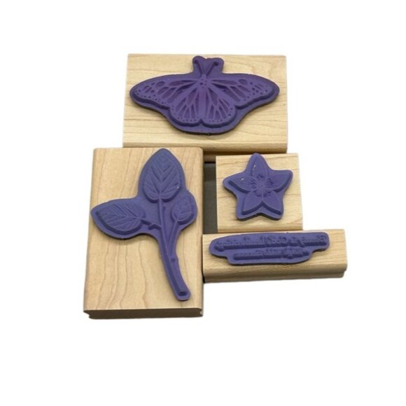 Lot of 4 Stampin up Gods Beauty Wood Rubber Stamps Nature Butterflies Flowers - Picture 2 of 13